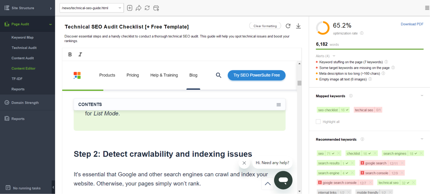 Optimizing content in WebSite Auditor