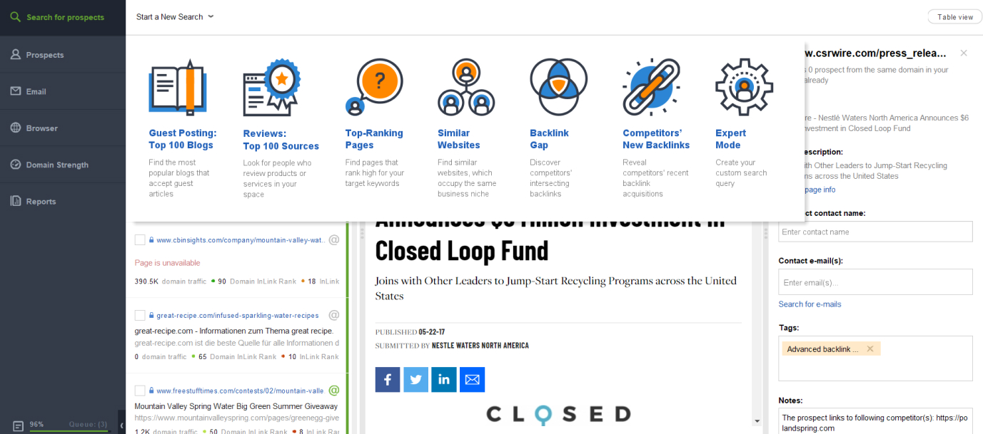 Searching for partners in LinkAssistant