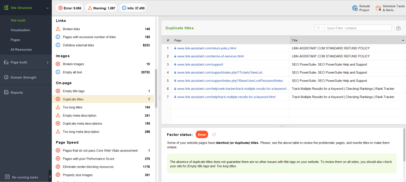 Site audit with WebSite Auditor