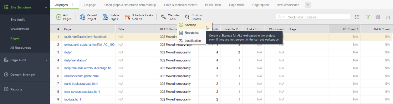 Sitemap tool in WebSite Auditor