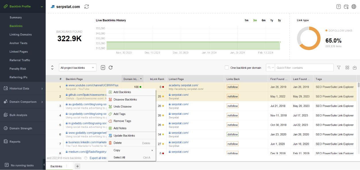 Disavowing backlinks in SEO SpyGlass