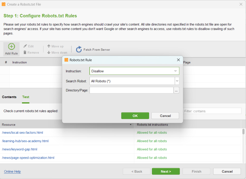 Compiling Robots.txt file in WebSite Auditor
