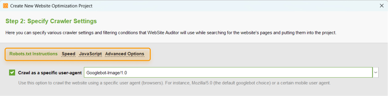 Advanced settings in WebSite Auditor