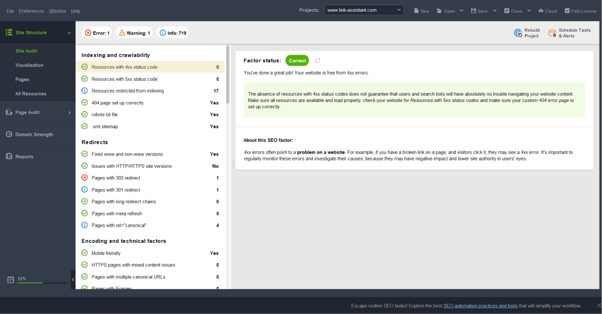 Website audit in WebSite Auditor