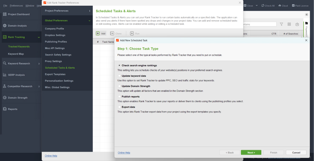 Automated alerts in Rank Tracking module