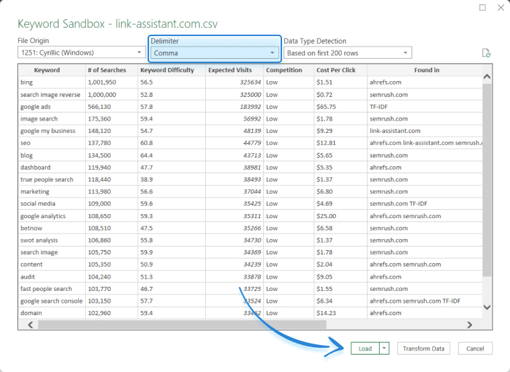 choosing delimiter while importing data from CSV
