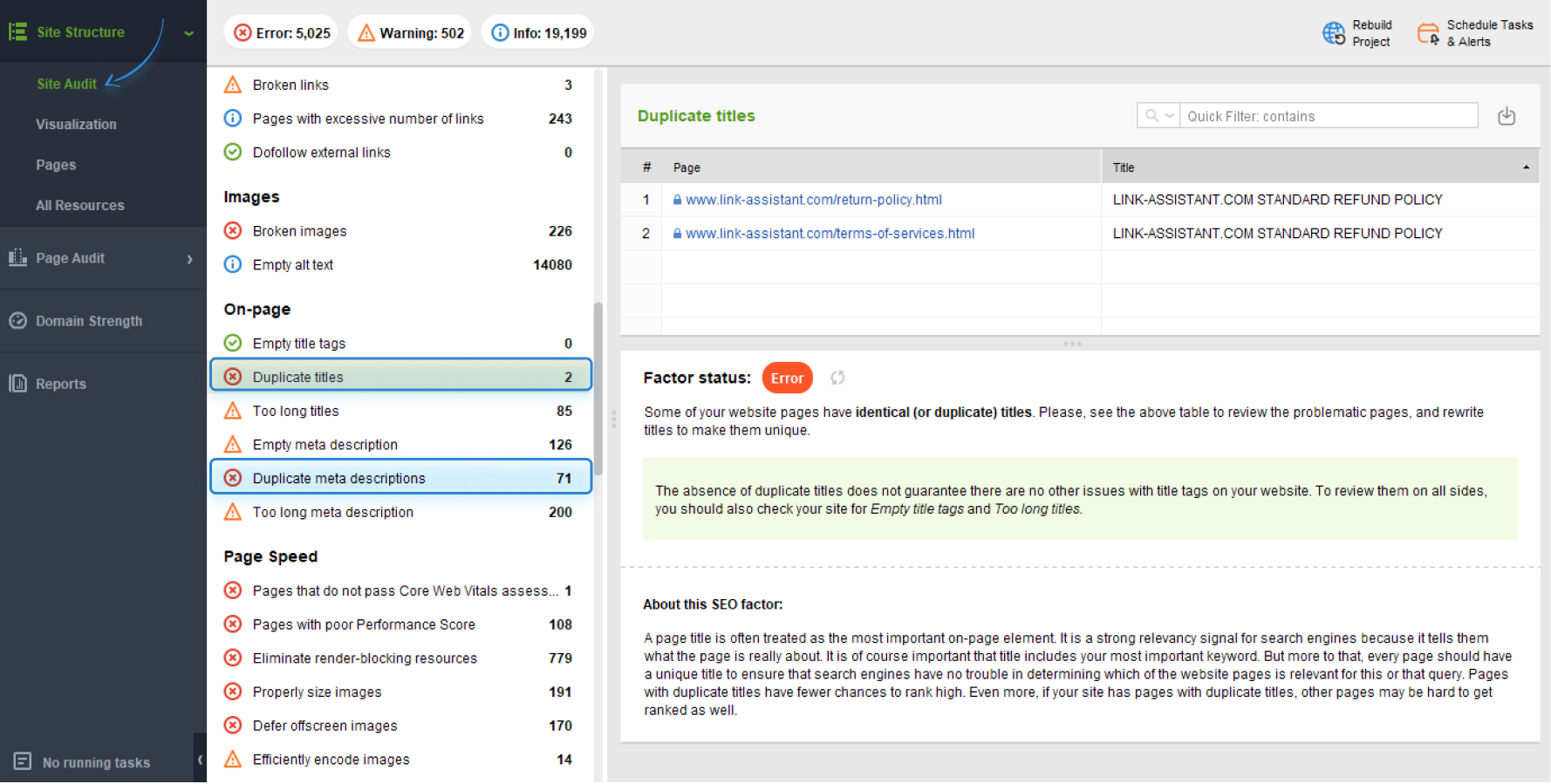 finding duplicate titles and descriptions