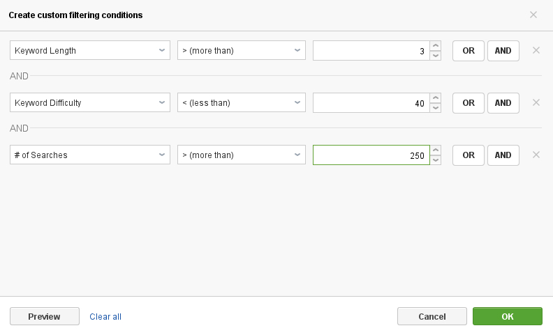 filters in Rank Tracker