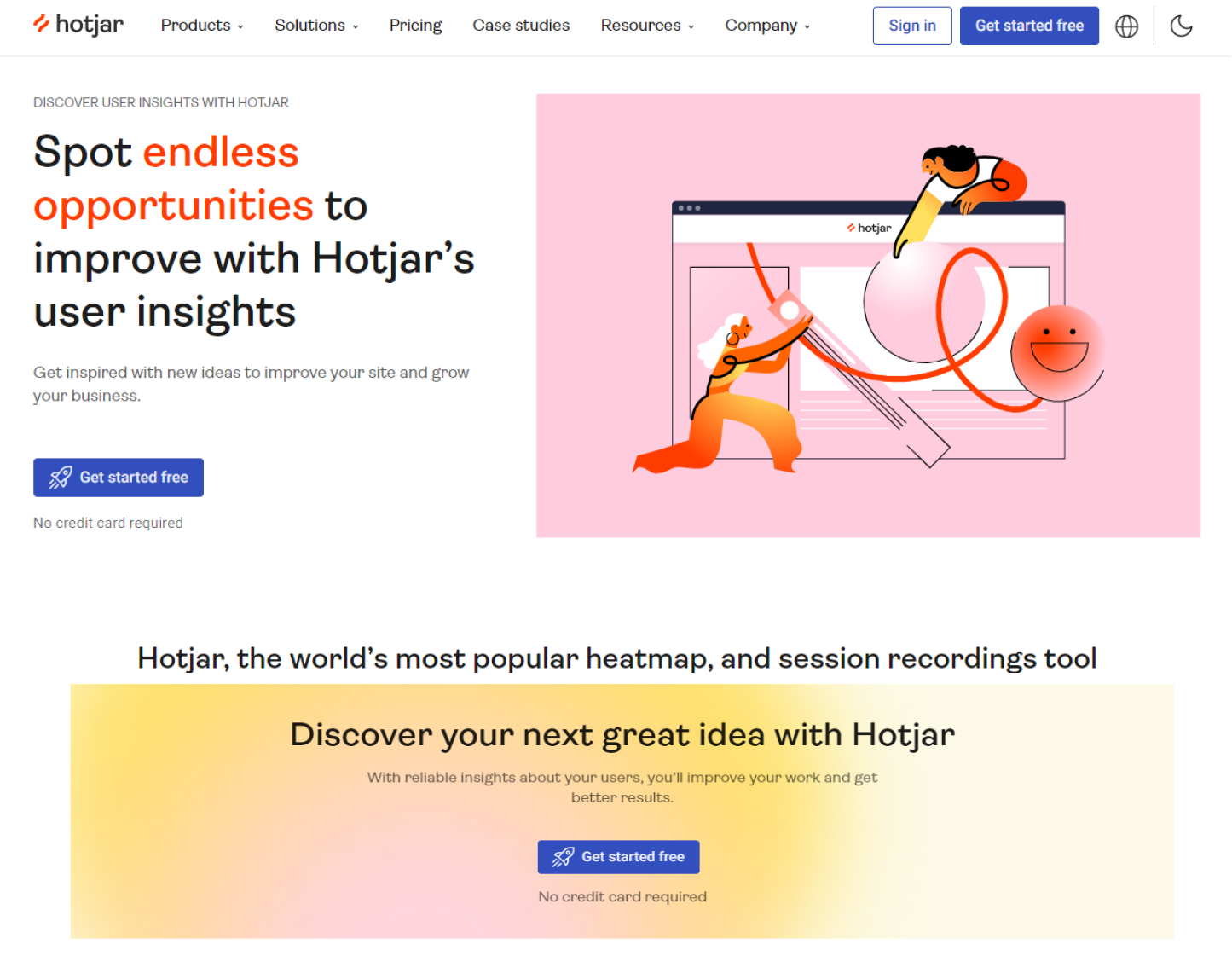 hotjar homepage with CTAs