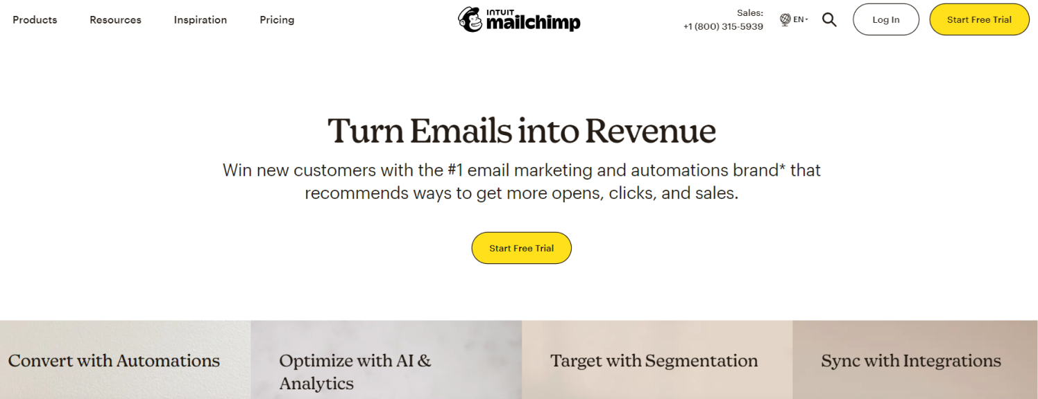 Mailchimp homepage