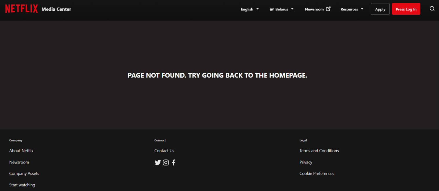 Netflix's 404 error page