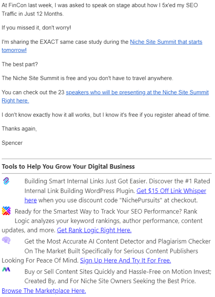 Niche Persuits newsletter