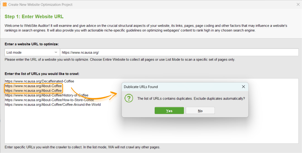 URLs deduplication in WebSite Auditor