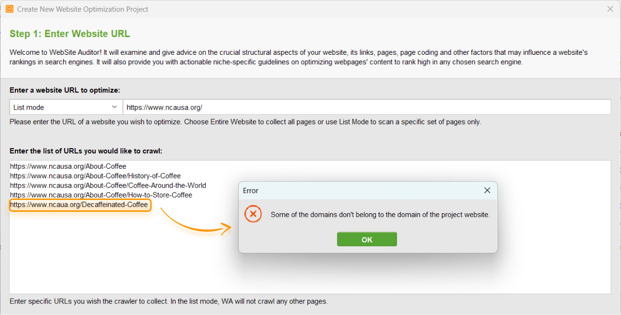 No odd URLs in WebSite Auditor