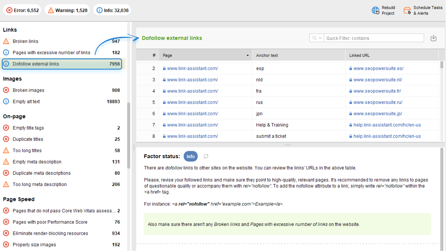 auditoing links in WebSite Auditor