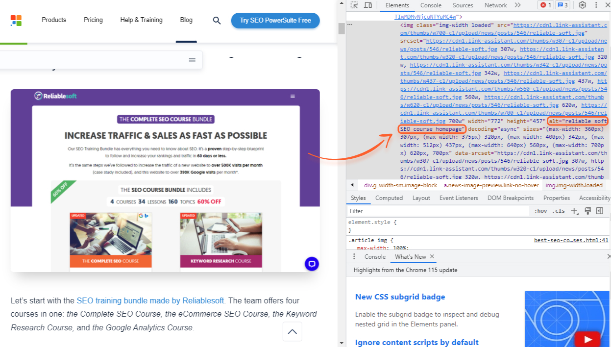 alt text specified for an image on SEO PowerSuite blog