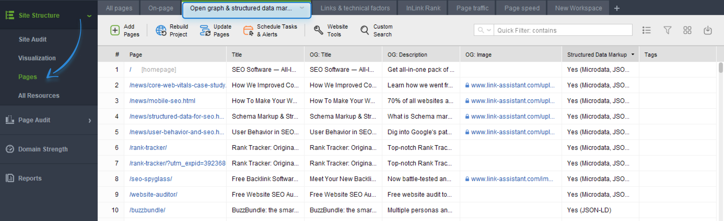 structured data in WebSite Auditor