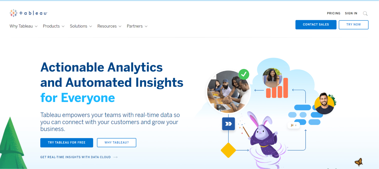Tableau homepage's multimple CTAs