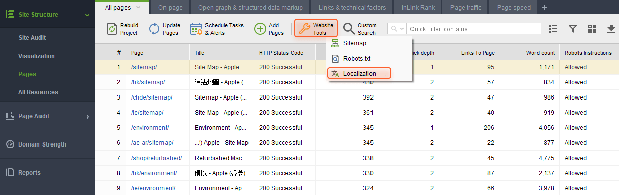 hreflang generator in website auditor