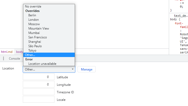 enter the geo-coordinates of the location you need