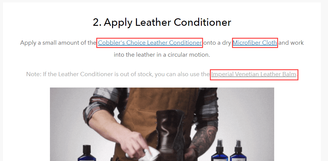 links to product pages in the guide