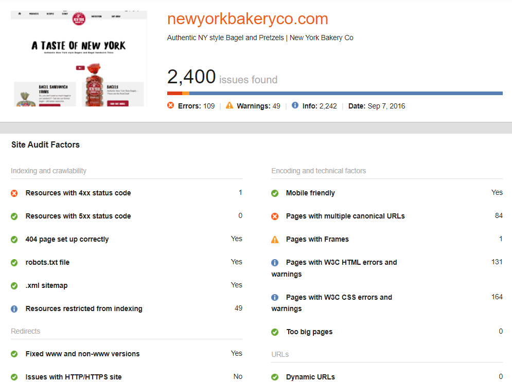Site Audit Summary report sample