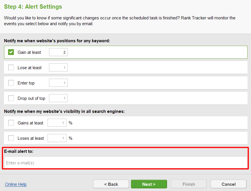 set up notification conditions