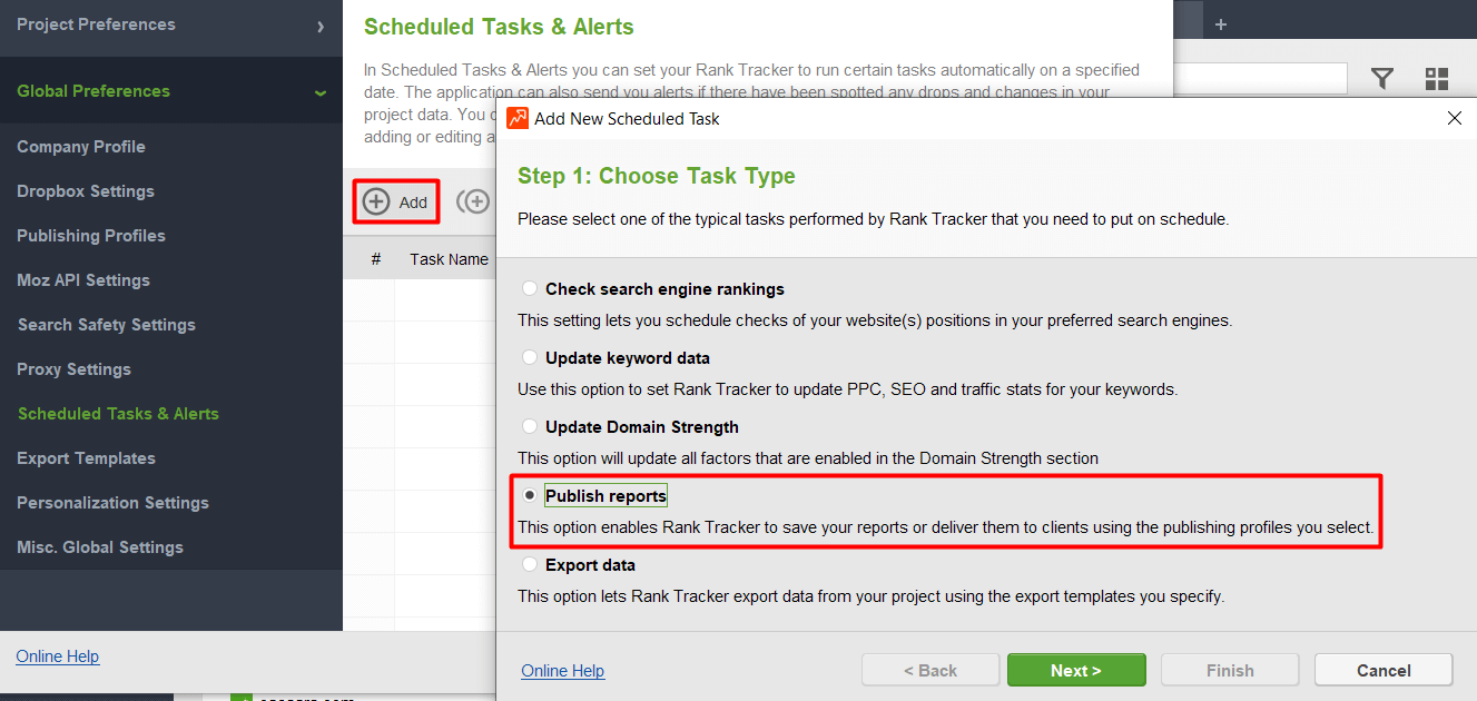 add a task to publish reports