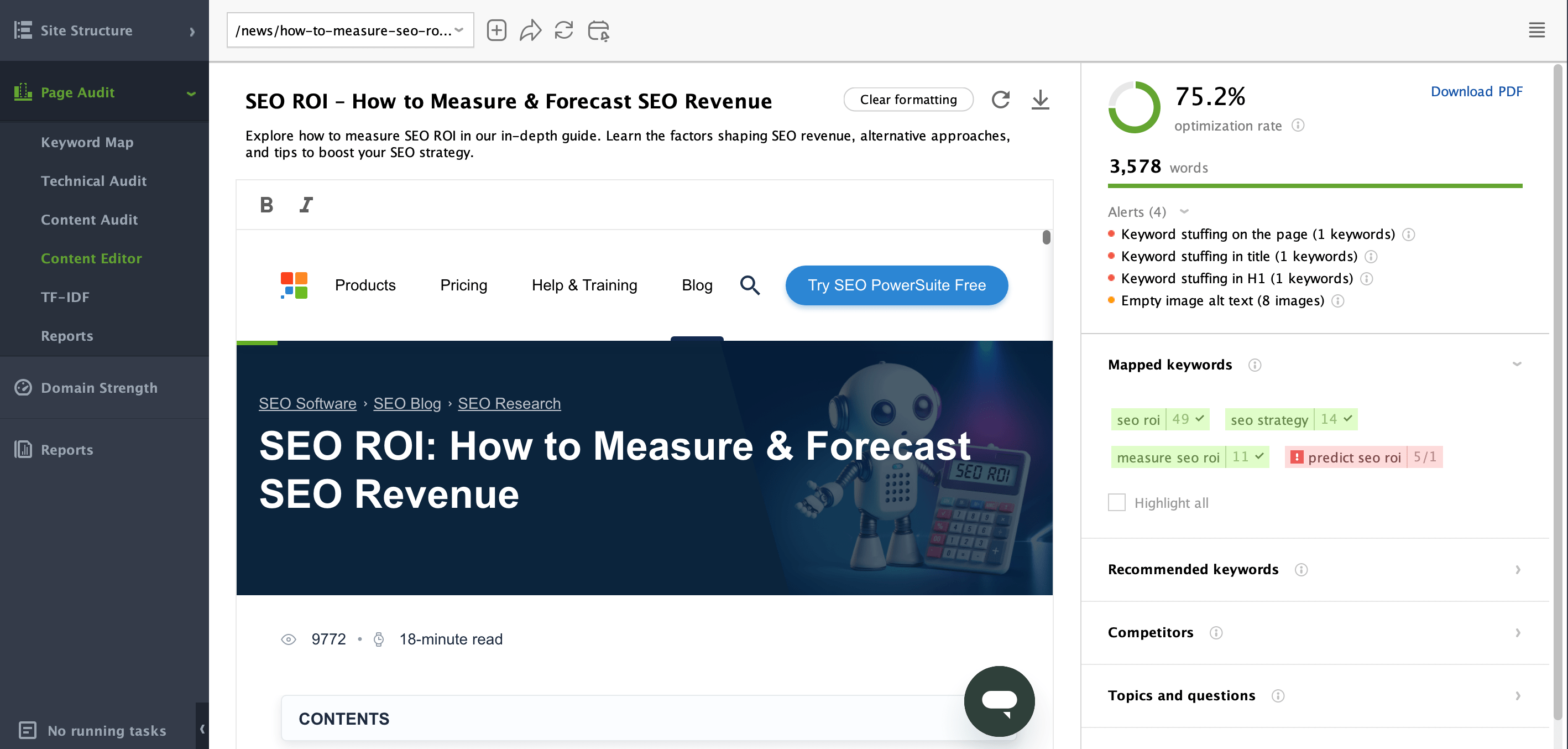 Content Editor feature in WebSite Auditor