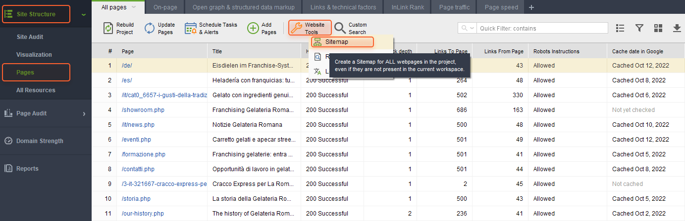 creating a sitemap with WebSite Auditor