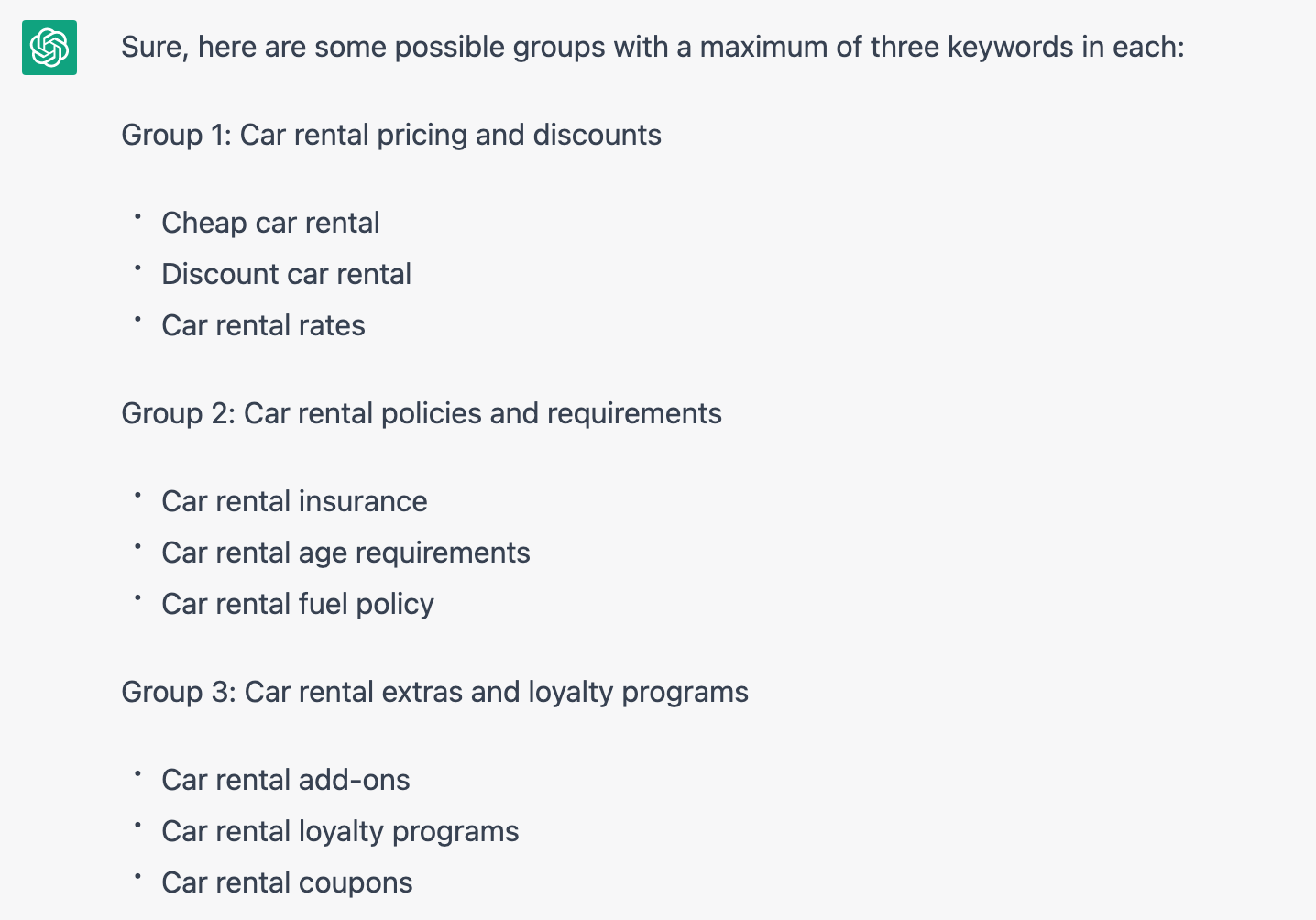 ChatGPT categorization based on topical groups