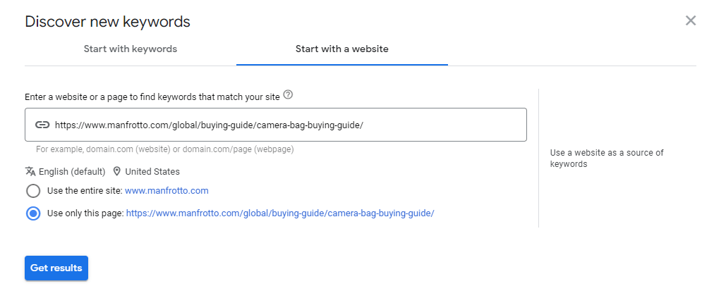 finding competitor's keywords with Google keyword planner