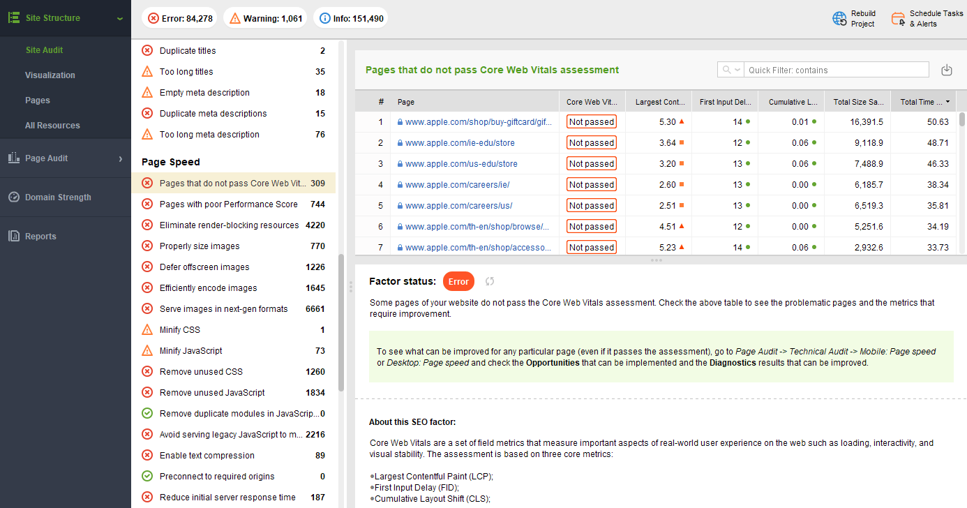 Site Structure > Site Audit module