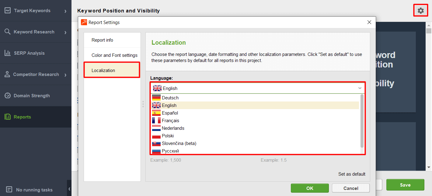 specify the language of your report