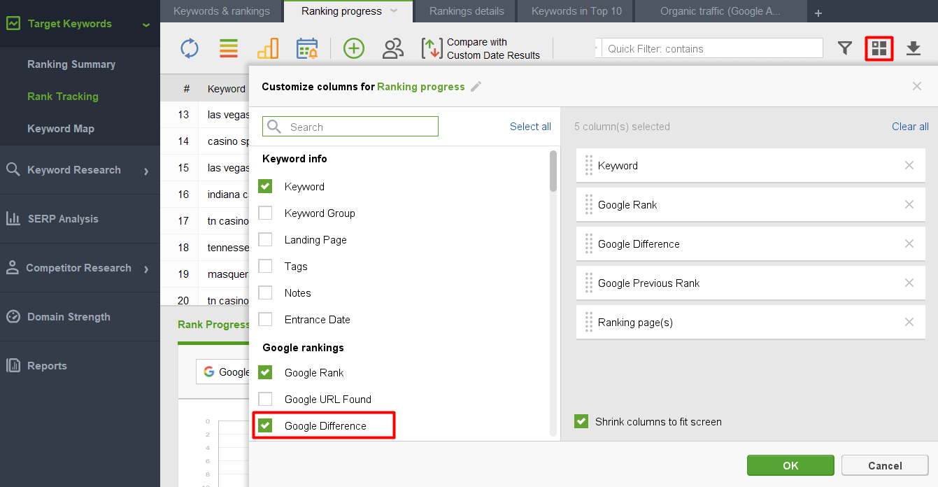 adding Google Difference column