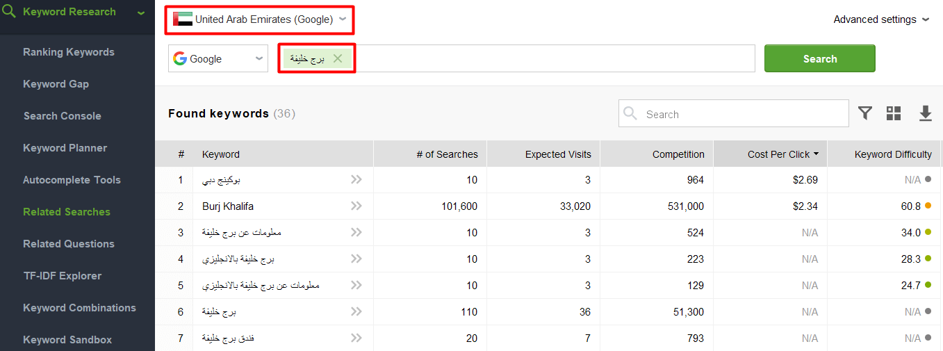 language and region specification UAE