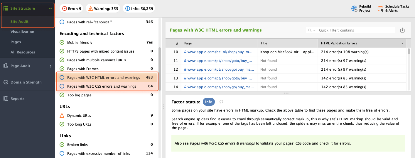 Check W3C errors
