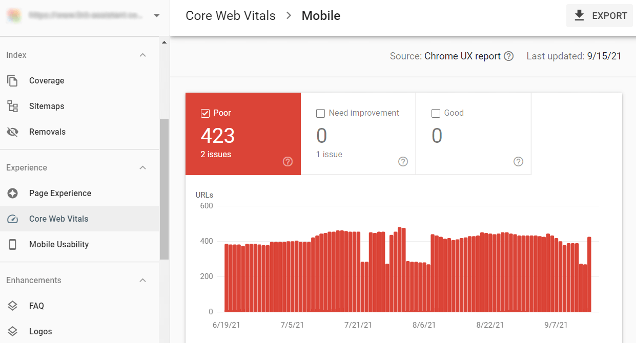 google search console core web vitals report