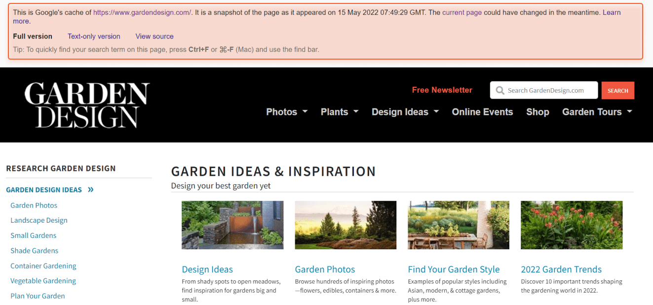cached version of a webpage