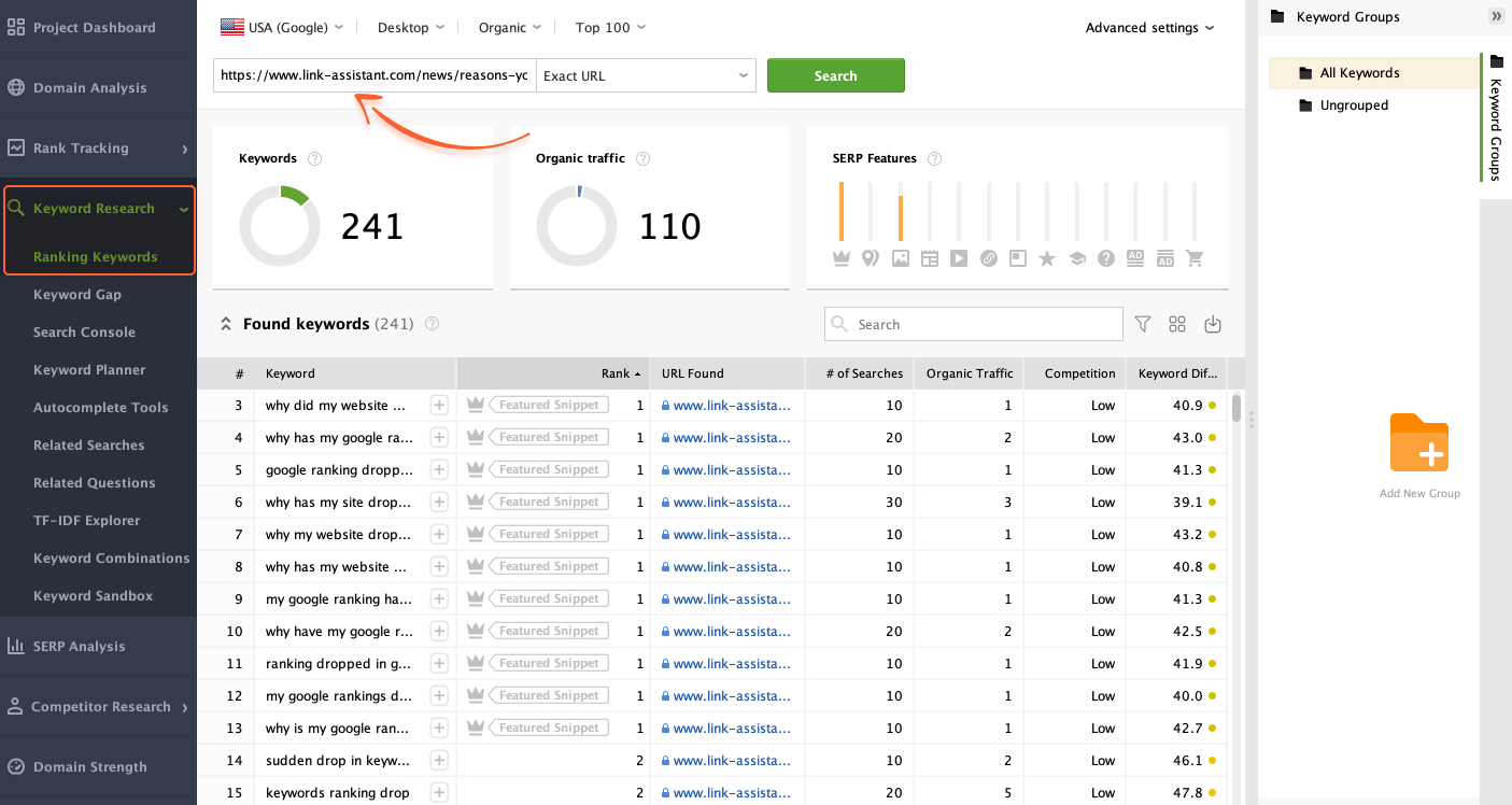 Tracking ranking keywords