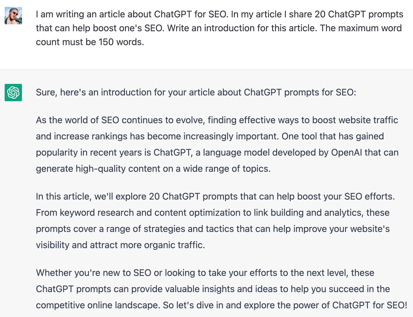 ChatGPT generates introductions