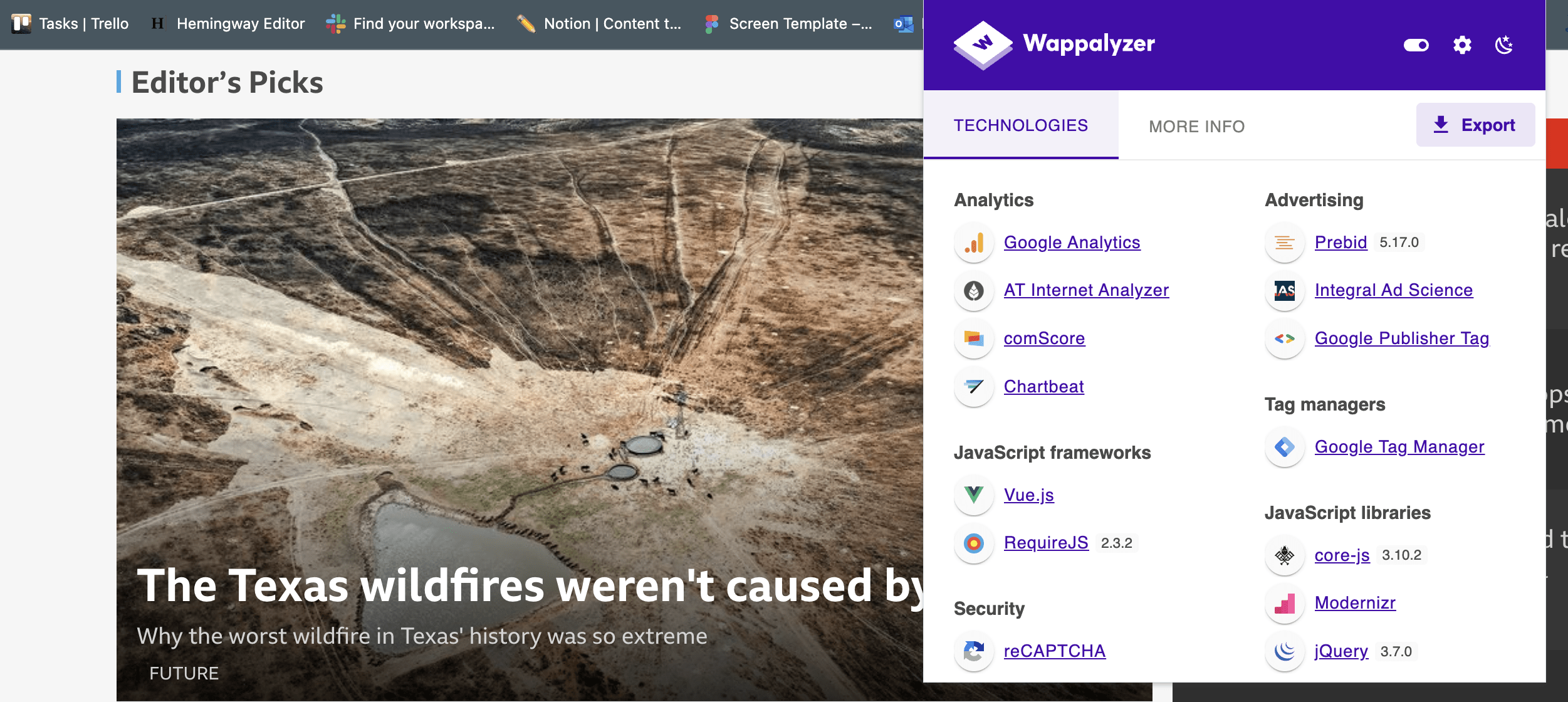 Wappalyzer browser extension