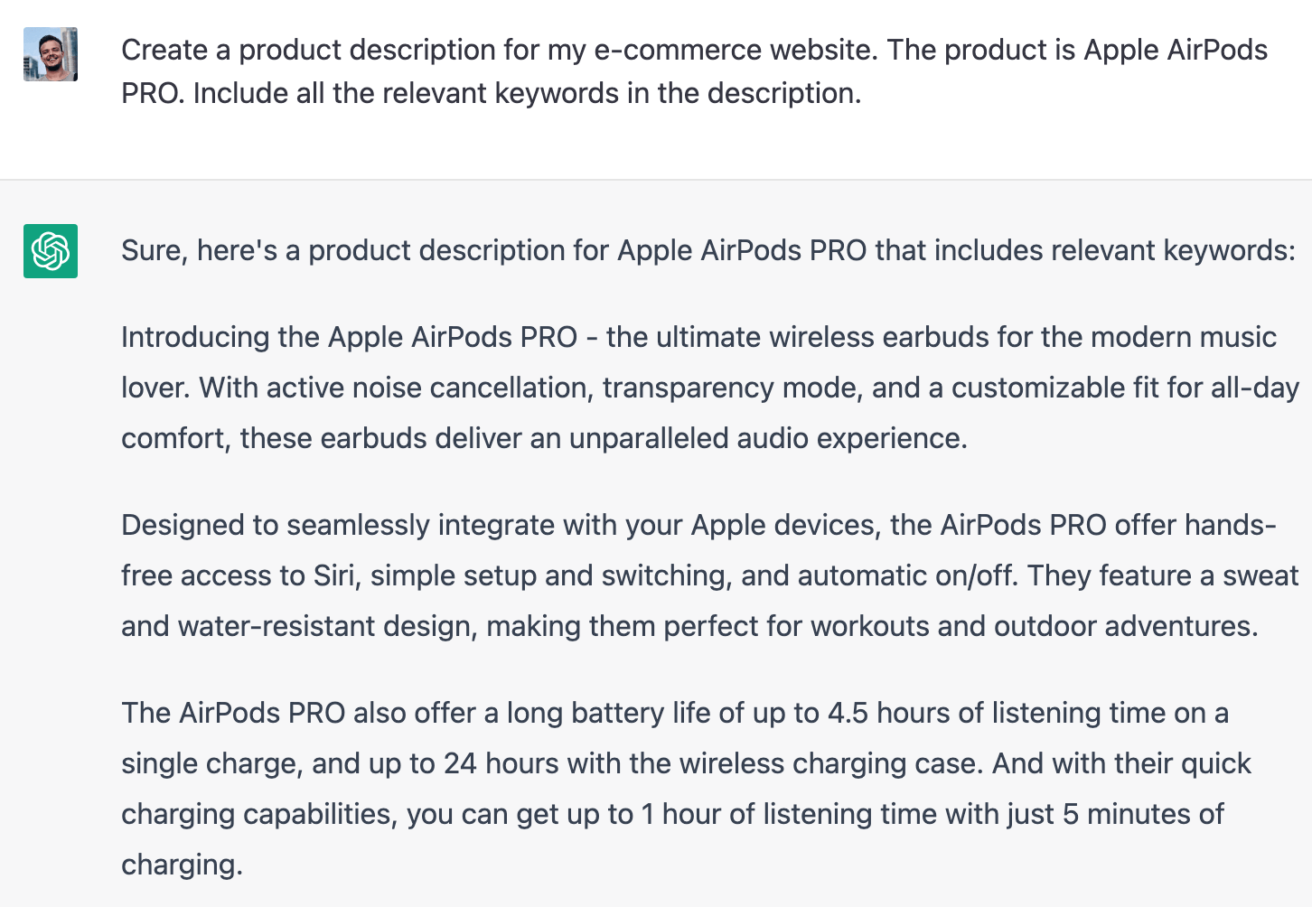 ChatGPT generates product descriptions
