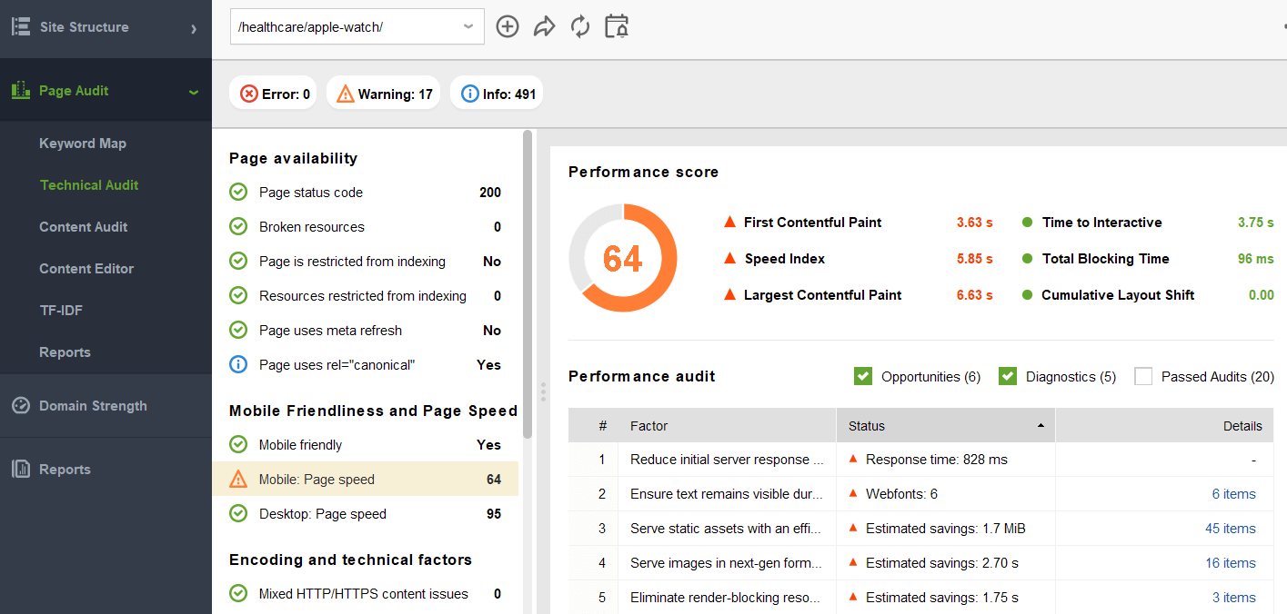 website auditor's page experience audit
