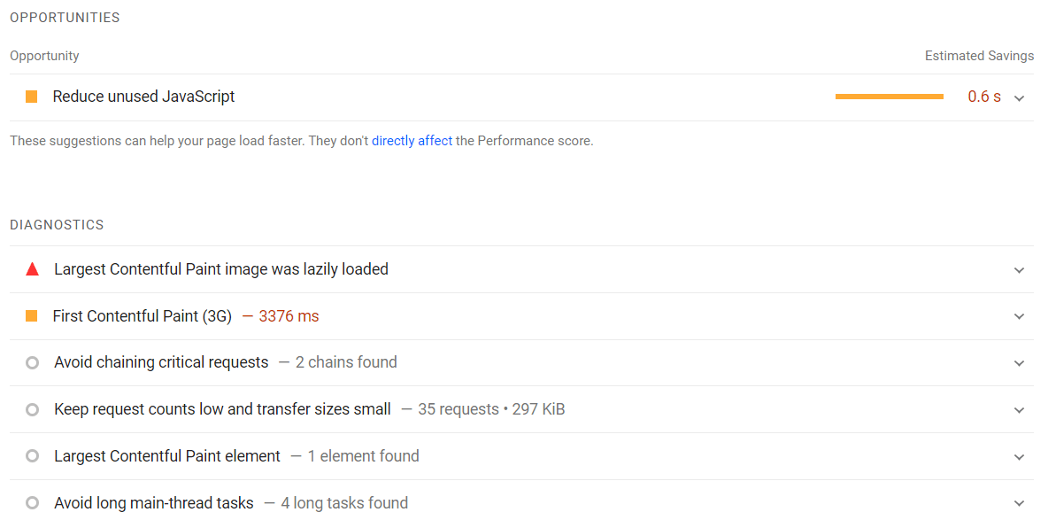 PageSpeed Insights improvement suggestions