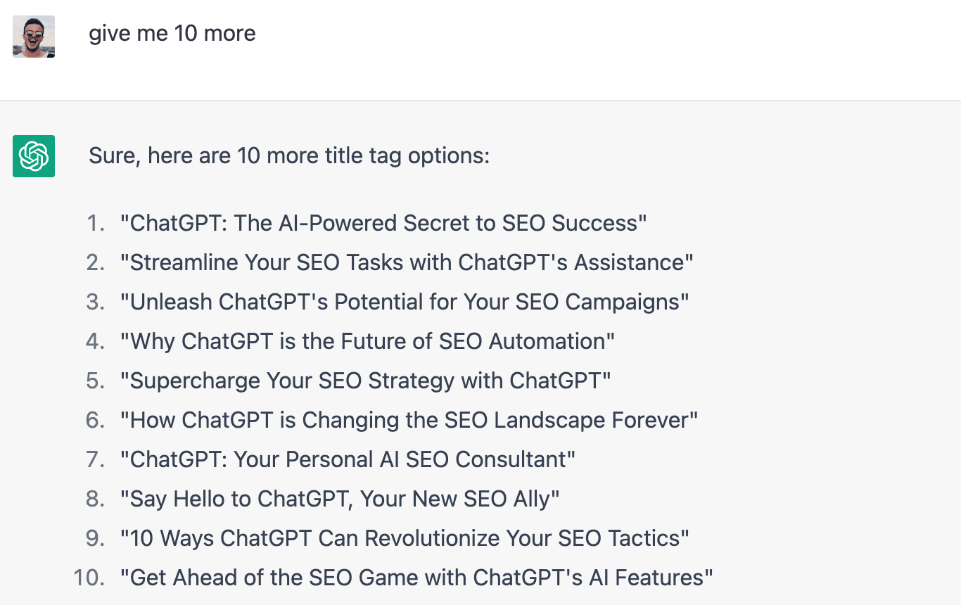 ChatGPT generates more title ideas