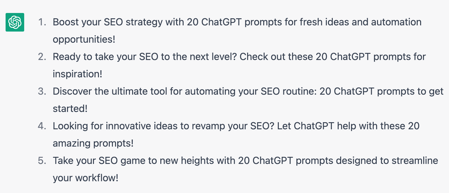 ChatGPT generates meta descriptions