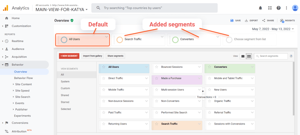 Add segments of audiences in Universal Analytics