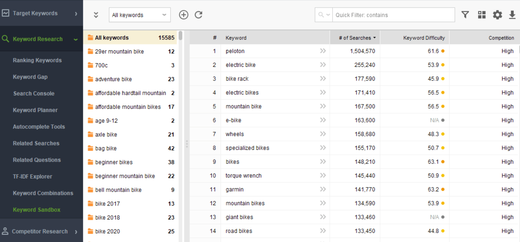 finding keywords in Search Console