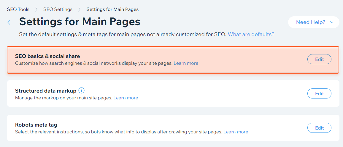 seo settings and social share